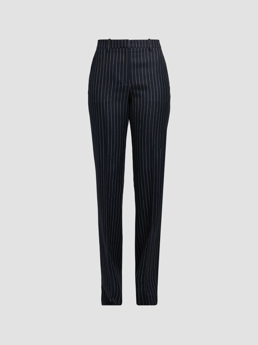 TOM FORD Women's Chalk-Striped Wool Straight-Leg Boyfriend Pants - Blue White - Size 12