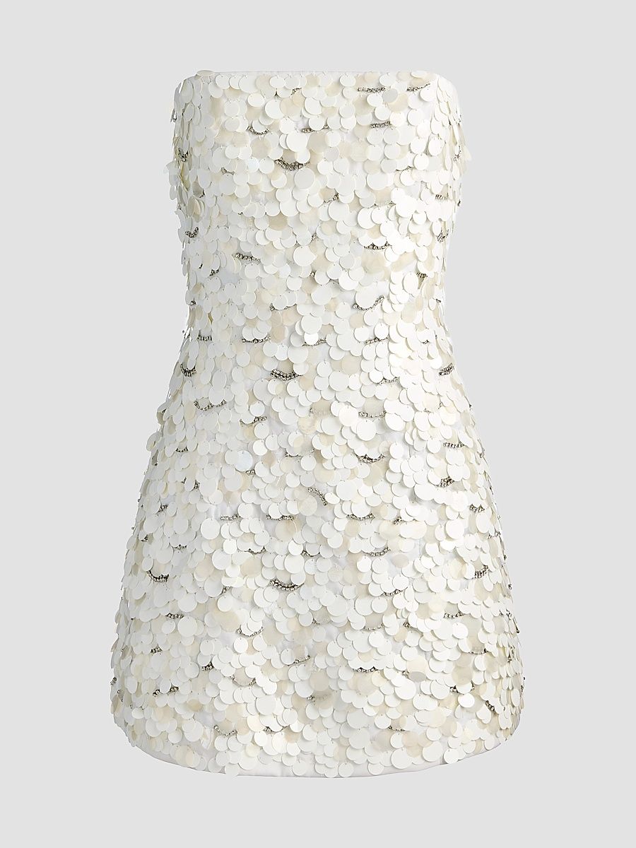 Women's Katia Sequined Strapless Lantern Mini Dress - Off White Multi - Size 12