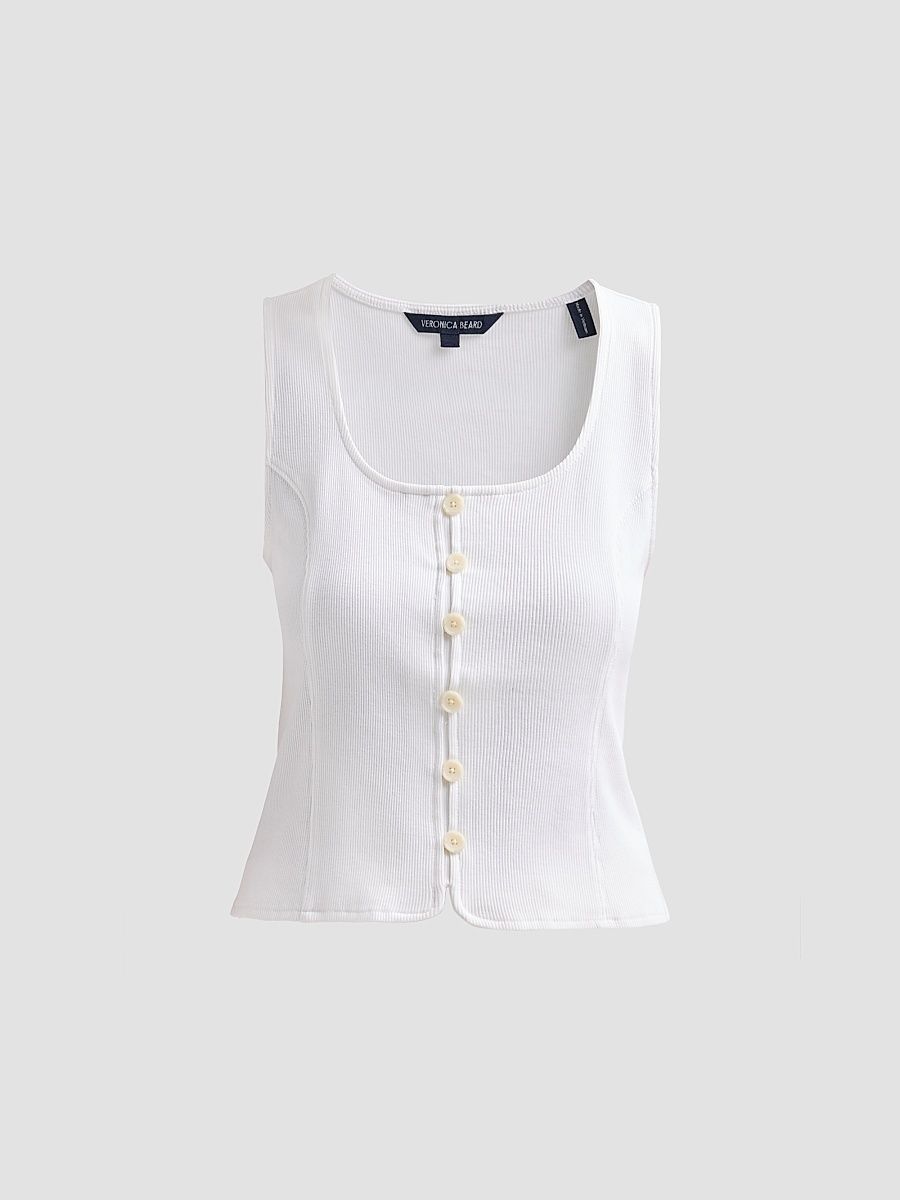 Women's Quenby Stretch-Cotton Sleeveless Top - White - Size XS