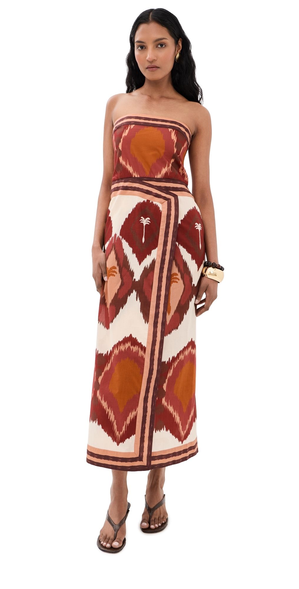 Johanna Ortiz Ancient Peru Ankle Dress Ecru/Wine 8