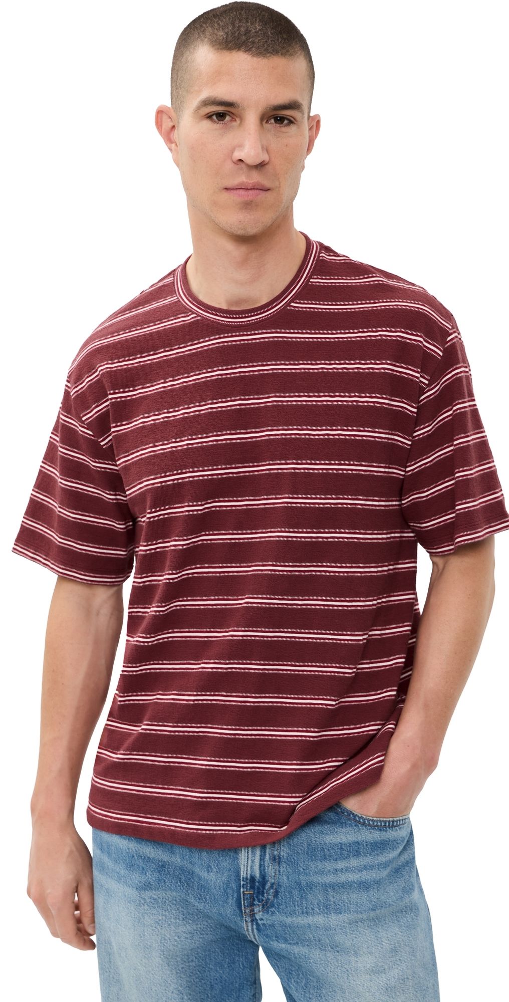 Madewell Boxy Jacquard Tee Stripe Dusty Merlot XXL