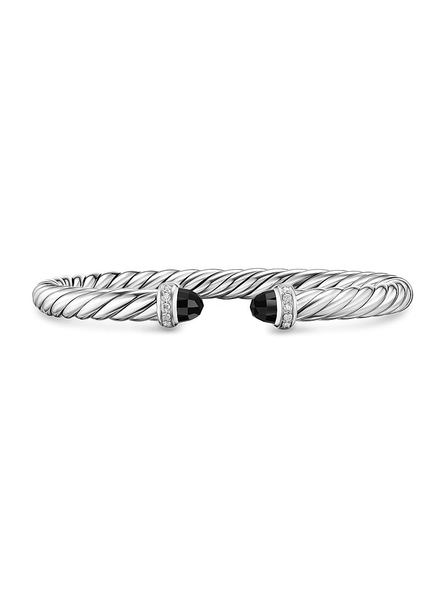 Women's Cable Flex Bracelet in Sterling Silver - Black Onyx - Size Medium