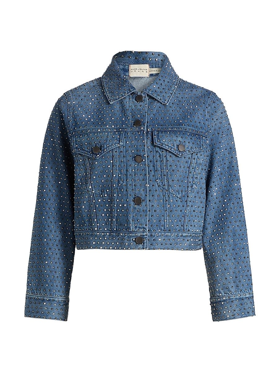 Women's Denim Capsule Chloe Embellished Boxy Crop Jacket - Brooklyn Blue Hematite - Size XL
