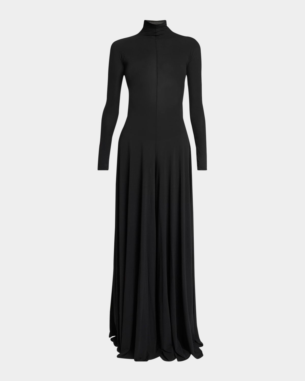 Sheer Open-Back Turtleneck Jumpsuit