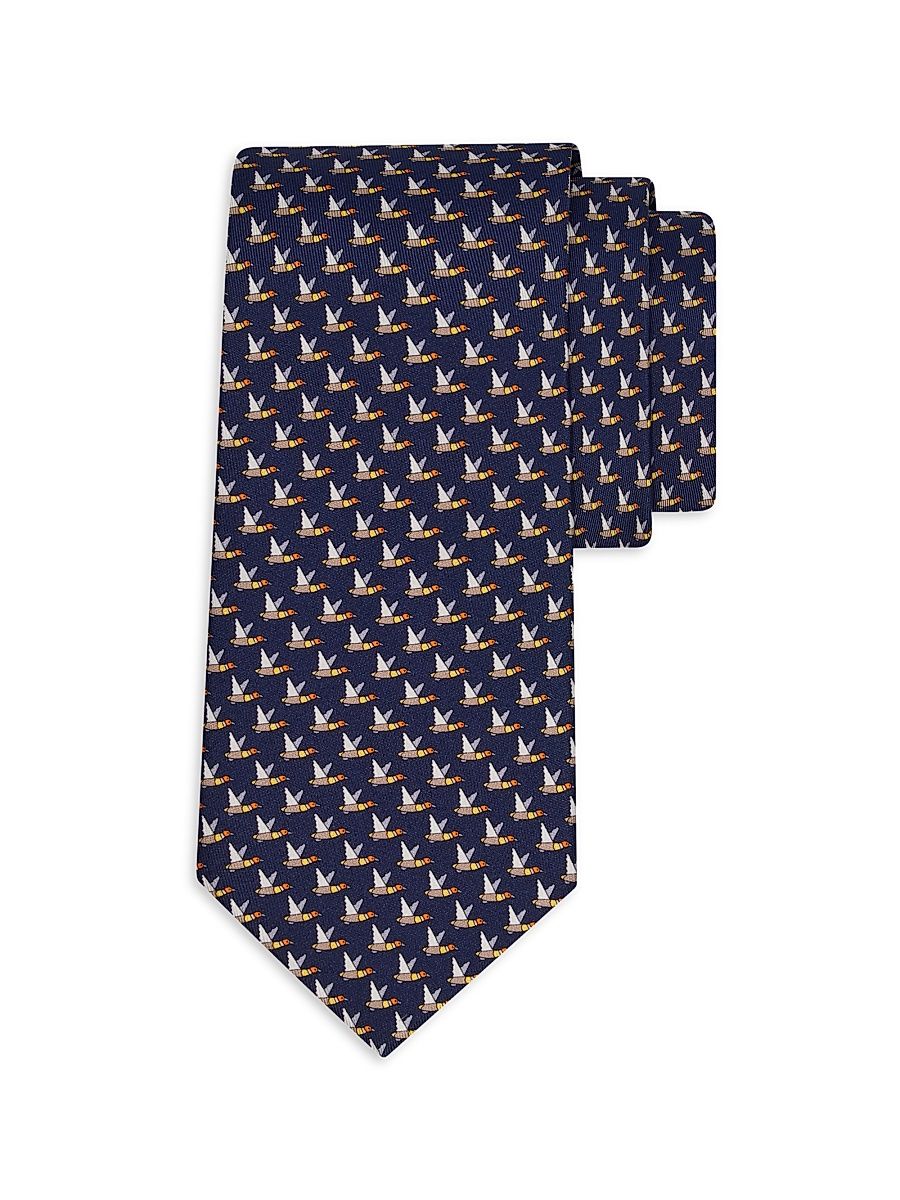 Men's Flying Mallards Silk Tie - Marine