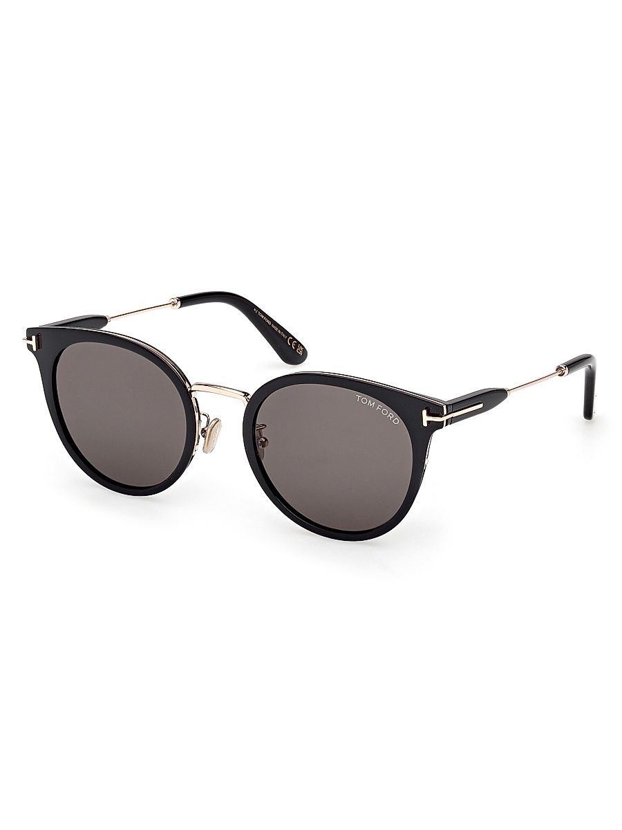Women's 54MM Round Sunglasses - Shiny Black Rose Gold Smoke