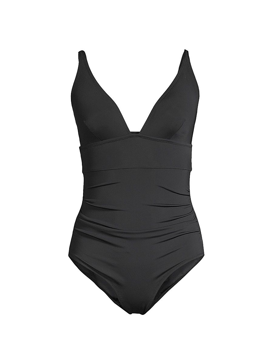 Women's Niki V-Neck One-Piece Swimsuit - Black - Size XS
