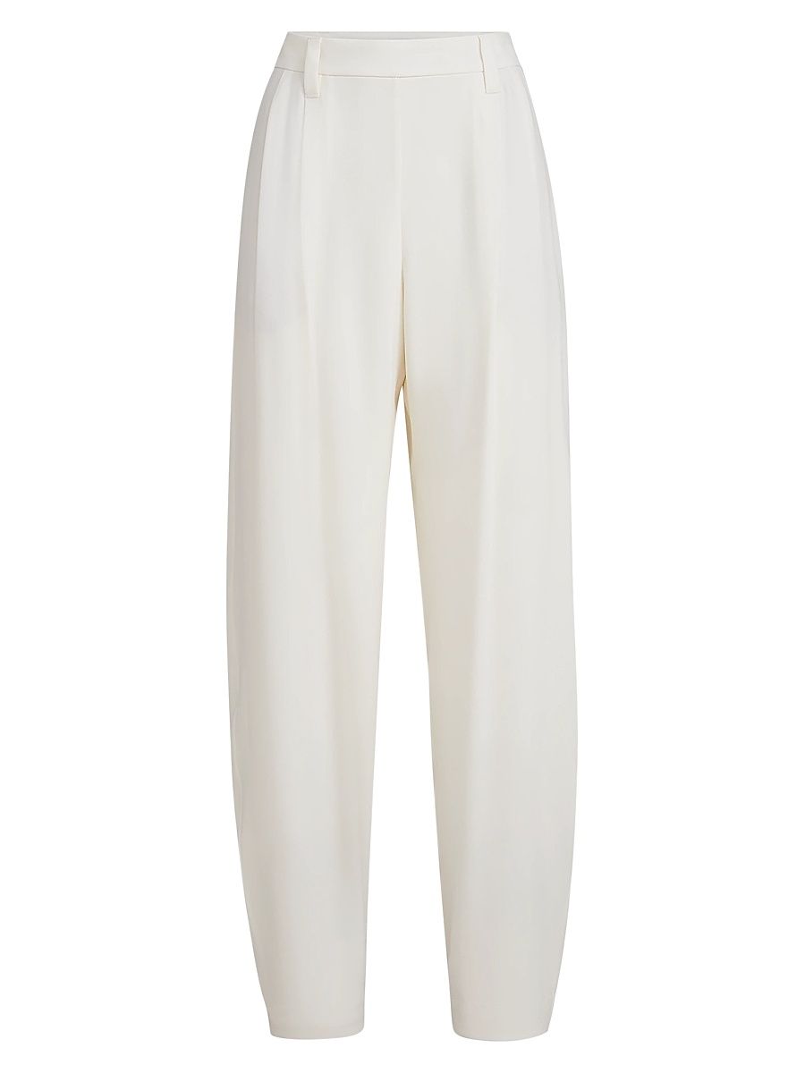 Women's Sablé Silk Crêpe Slouchy Trousers with Monili - White - Size 14
