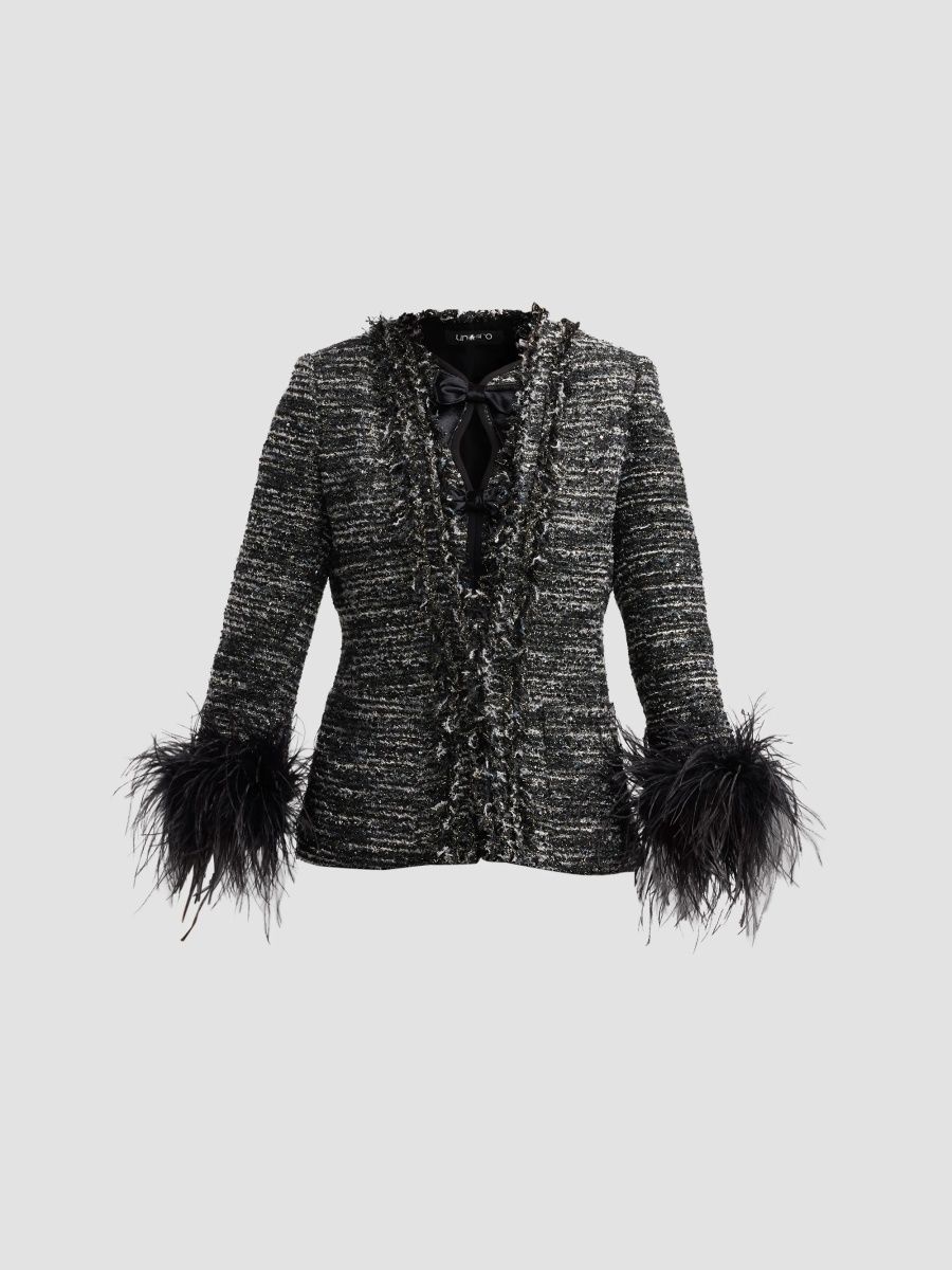 Ungaro Women's Adley Ostrich Feather-Trim Tweed Jacket - Black Multi - Size XS