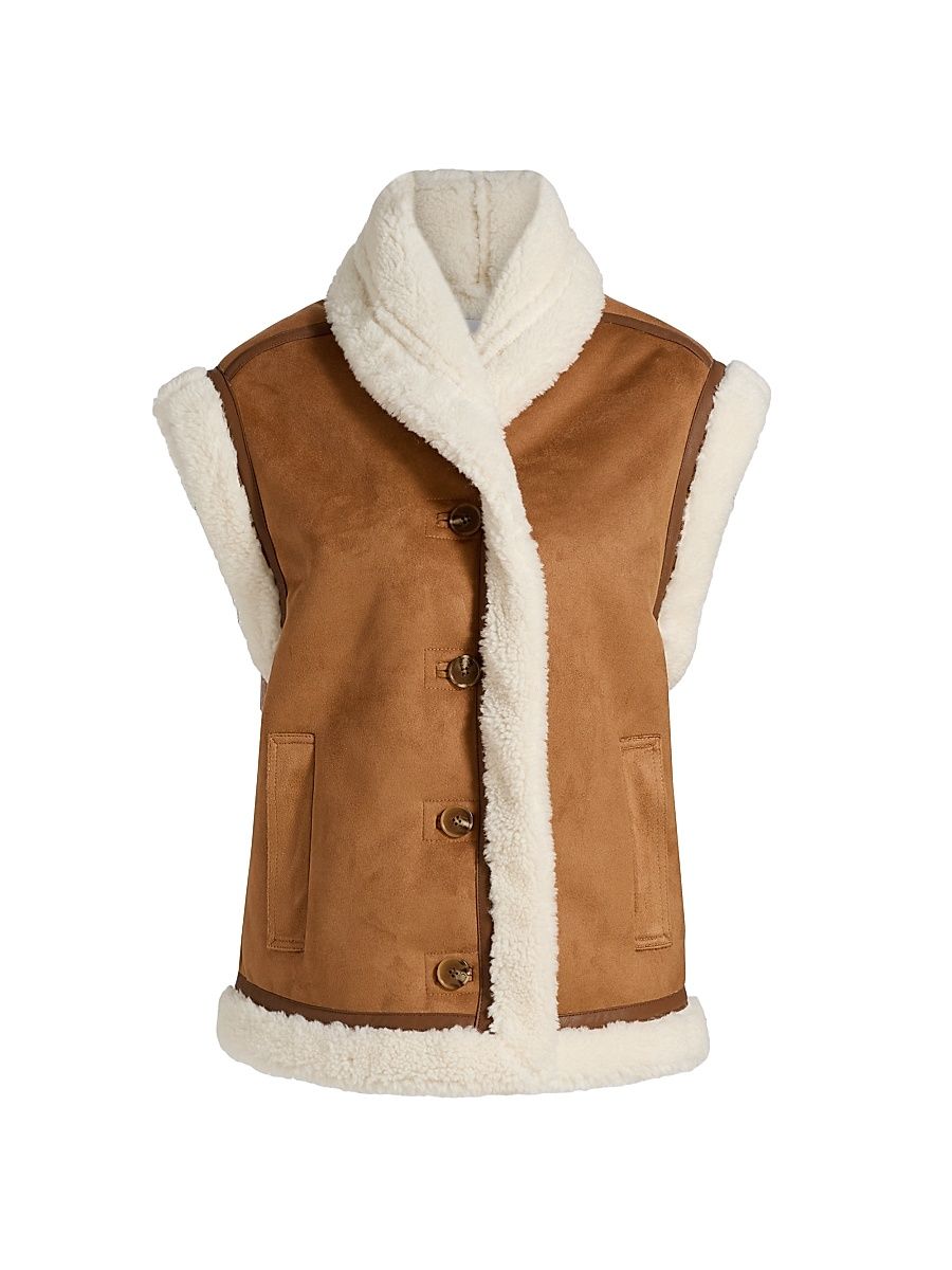 Women's Athena Faux Shearling-Trimmed Vest - Camel Combo - Size Medium