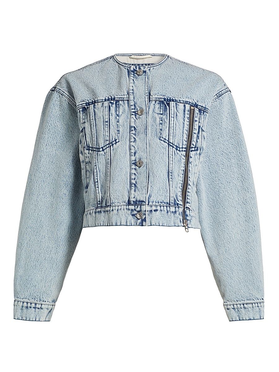 Women's Collarless Cropped Denim Jacket - Malibu Blue - Size Small
