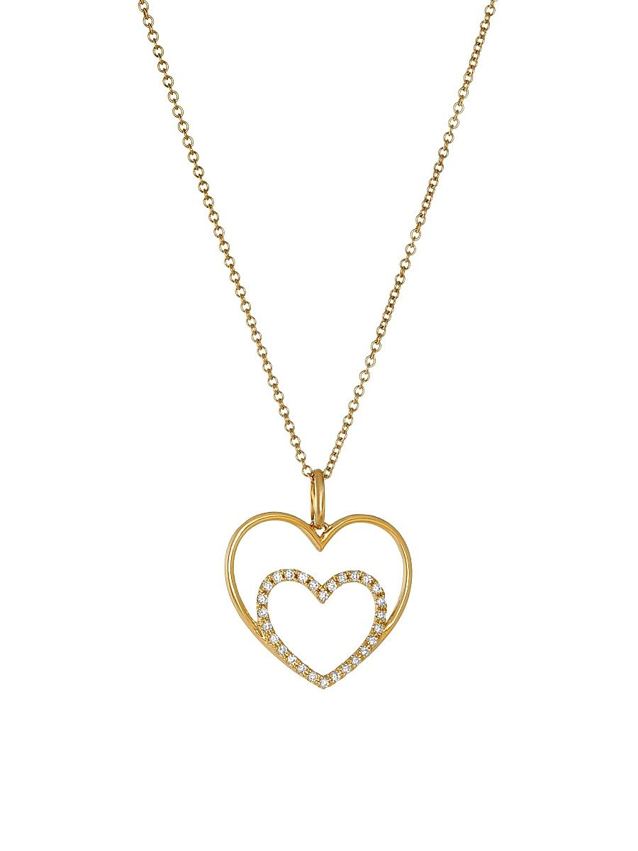 Women's I Carry Your Heart 14K-18K Yellow Gold & Diamond Pendant Necklace - Diamond Inner Heart - Size 15