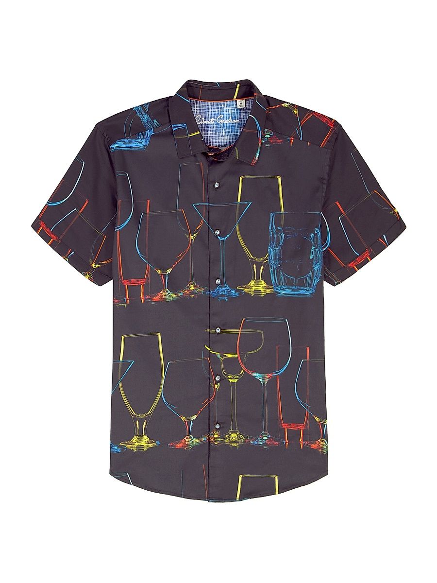 Men's Neon Nights Bareware-Print Stretch-Cotton Shirt - Black - Size XXL