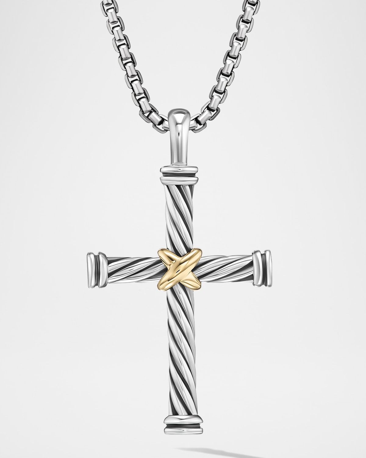 Men & apos;s Cable Cross Pendant in Silver with 18K Gold, 35mm