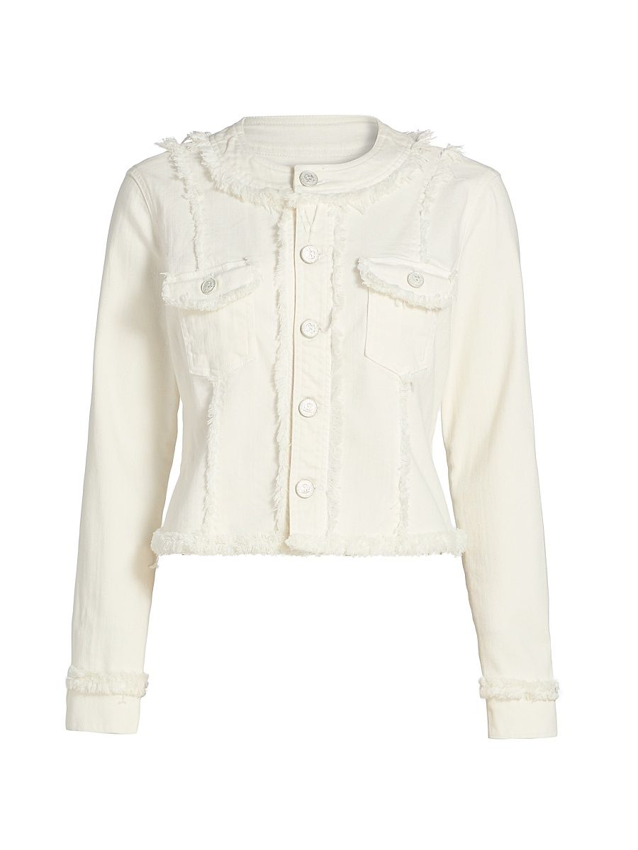 Women's Yarin Collarless Fray Jacket - Light Ecru - Size XL