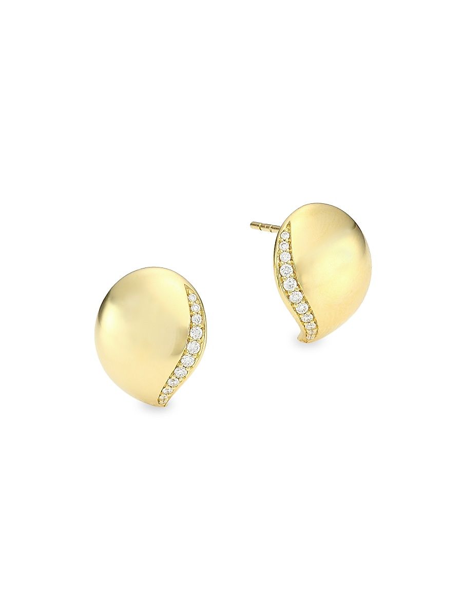 Women's Wave 18K Yellow Gold & Pavé Diamond Stud Earrings - Yellow Gold