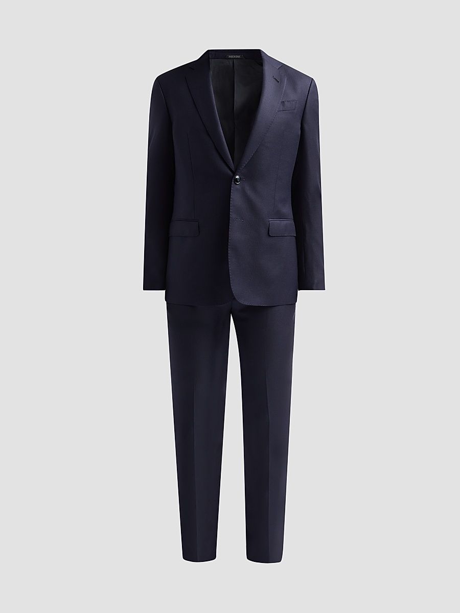 Men's Textured Wool Single-Breasted Suit - Night Sky - Size 46