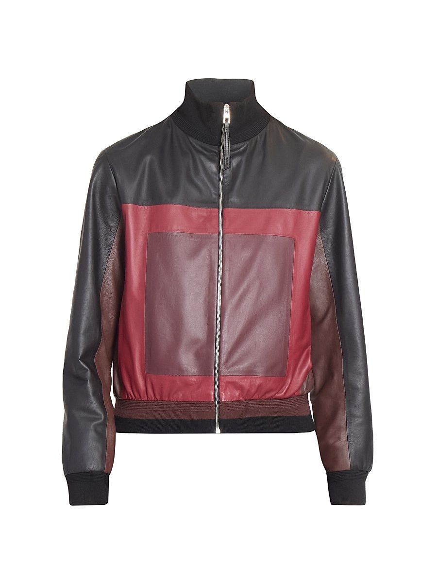 Women's Colorblocked Leather Crop Jacket - Black Burgundy - Size 2