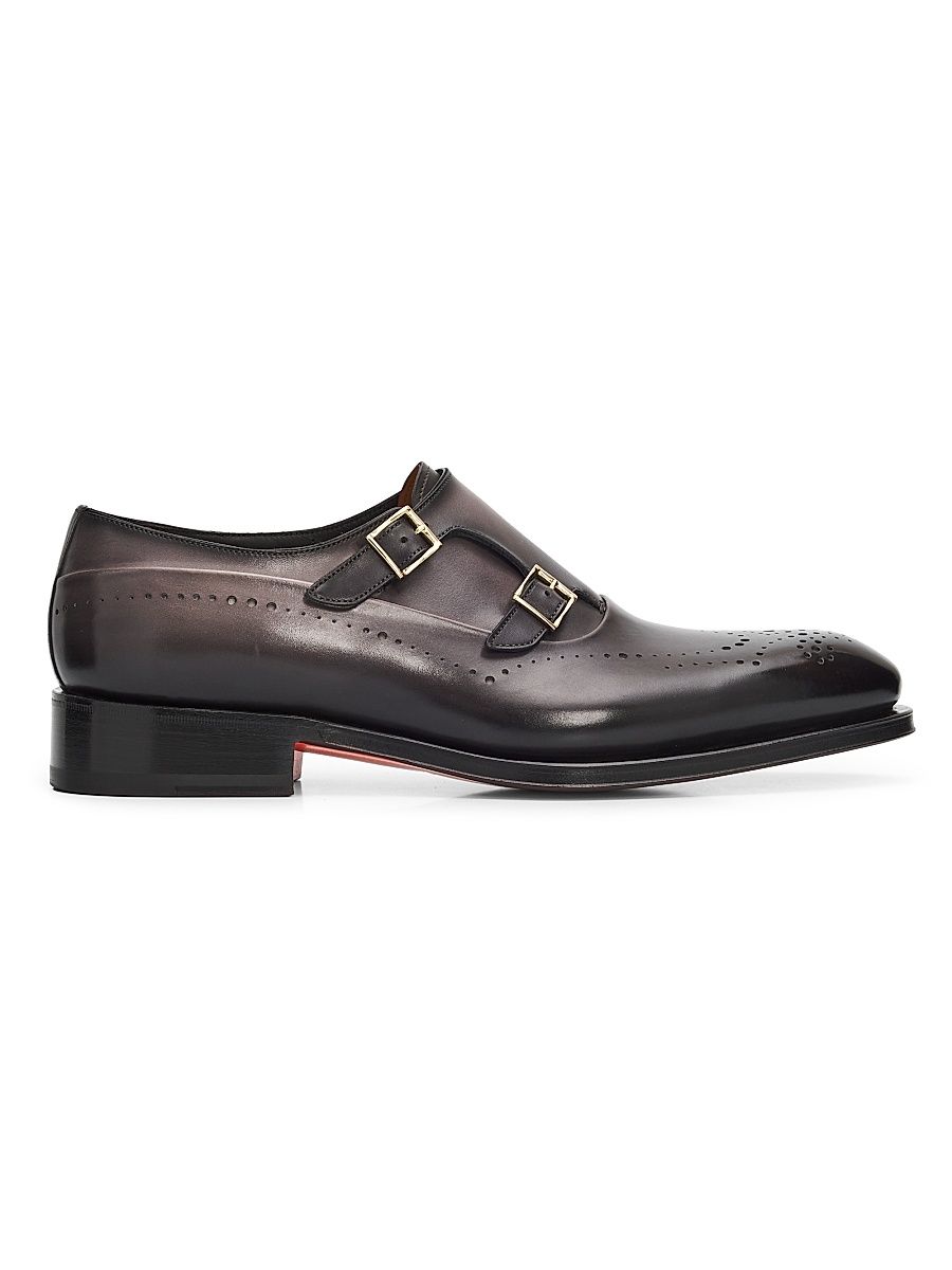 Men's Kaj Monk-Strap Leather Brogues - Grey - Size 13