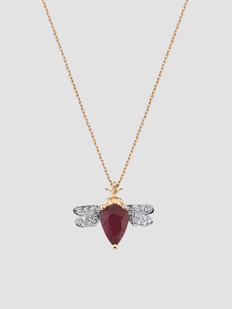 Bee Goddess Women's Two-Tone 14K Gold, Ruby & 0.05 TCW Diamond Bee Pendant Necklace - Rose Gold
