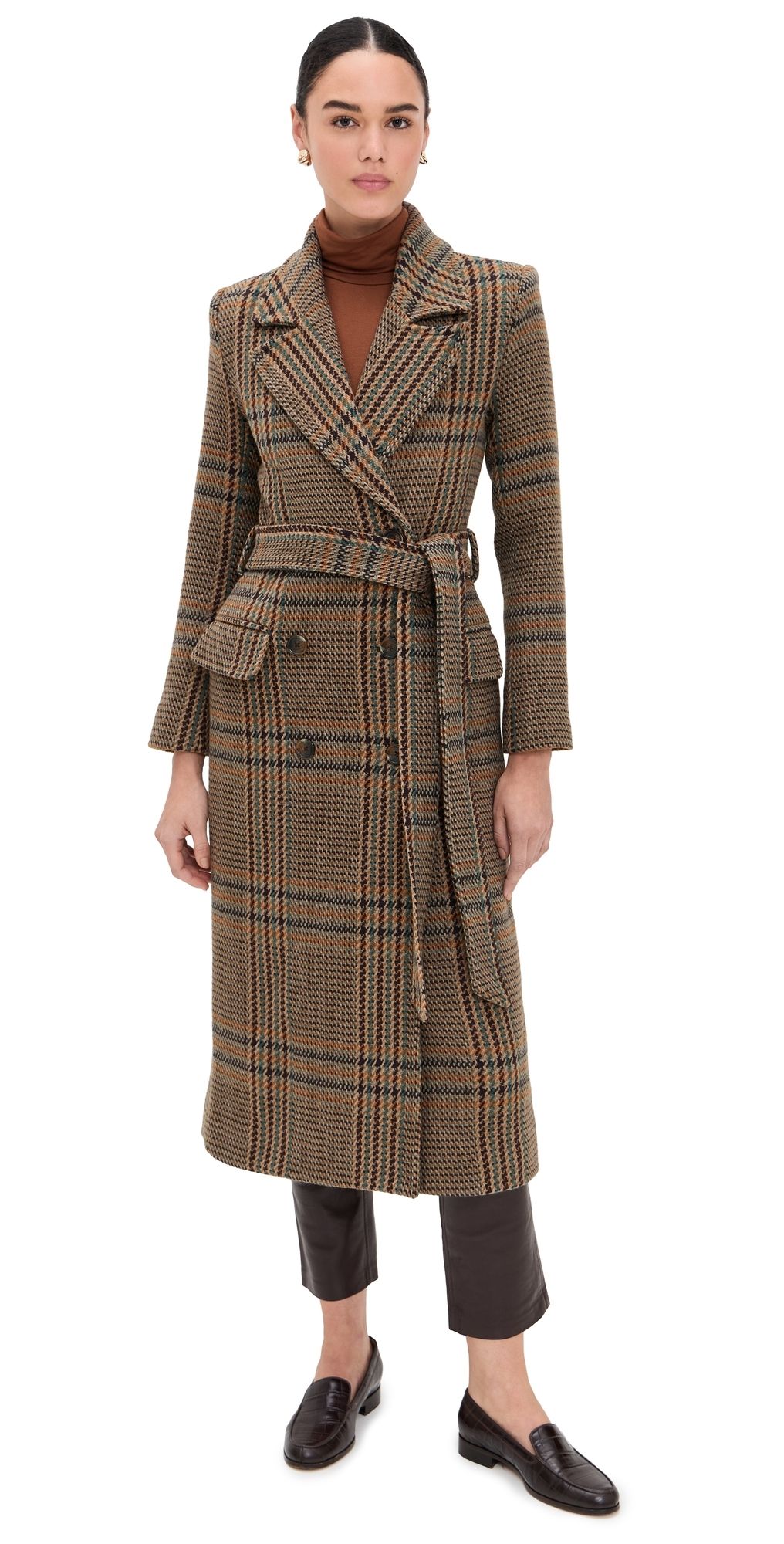 L'AGENCE Kolina Long Coat Brown Plaid 8