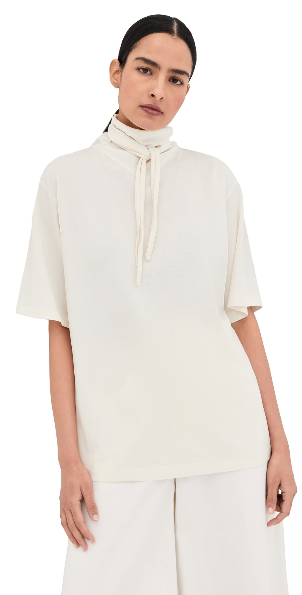 Lemaire T-Shirt with Foulard Necktie Light Cream L