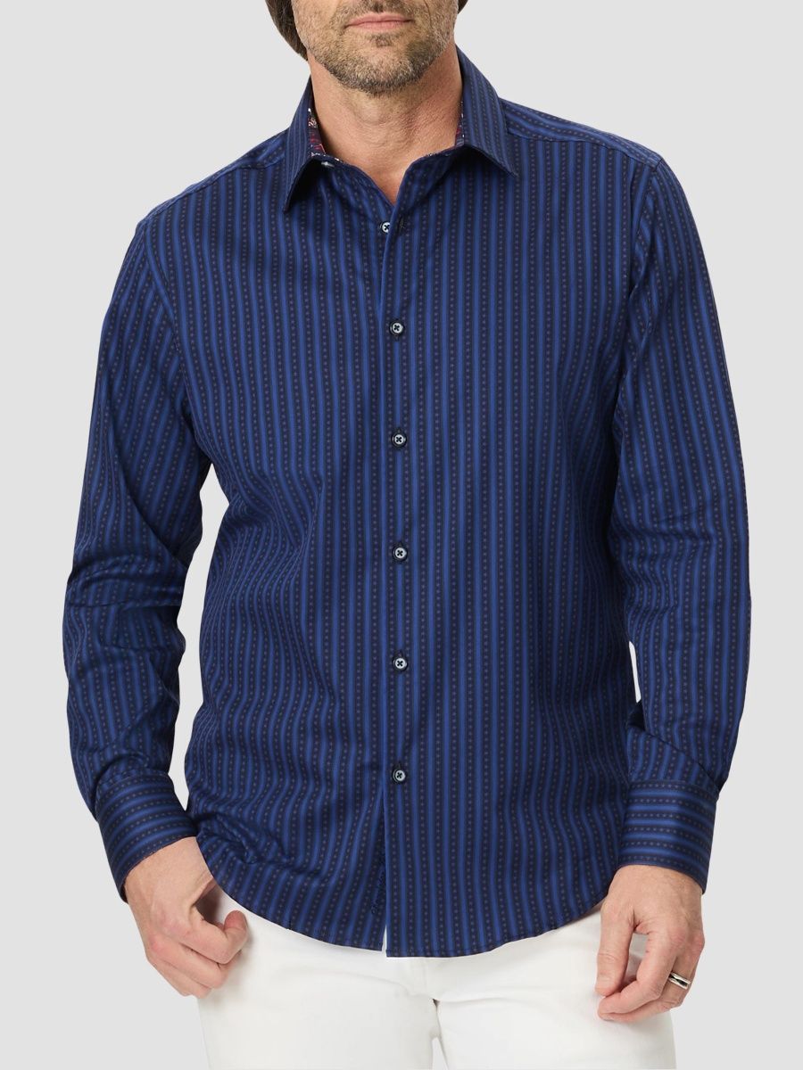 Robert Graham Men's Quiet Glory Stretch-Cotton Shirt - Navy - Size Small