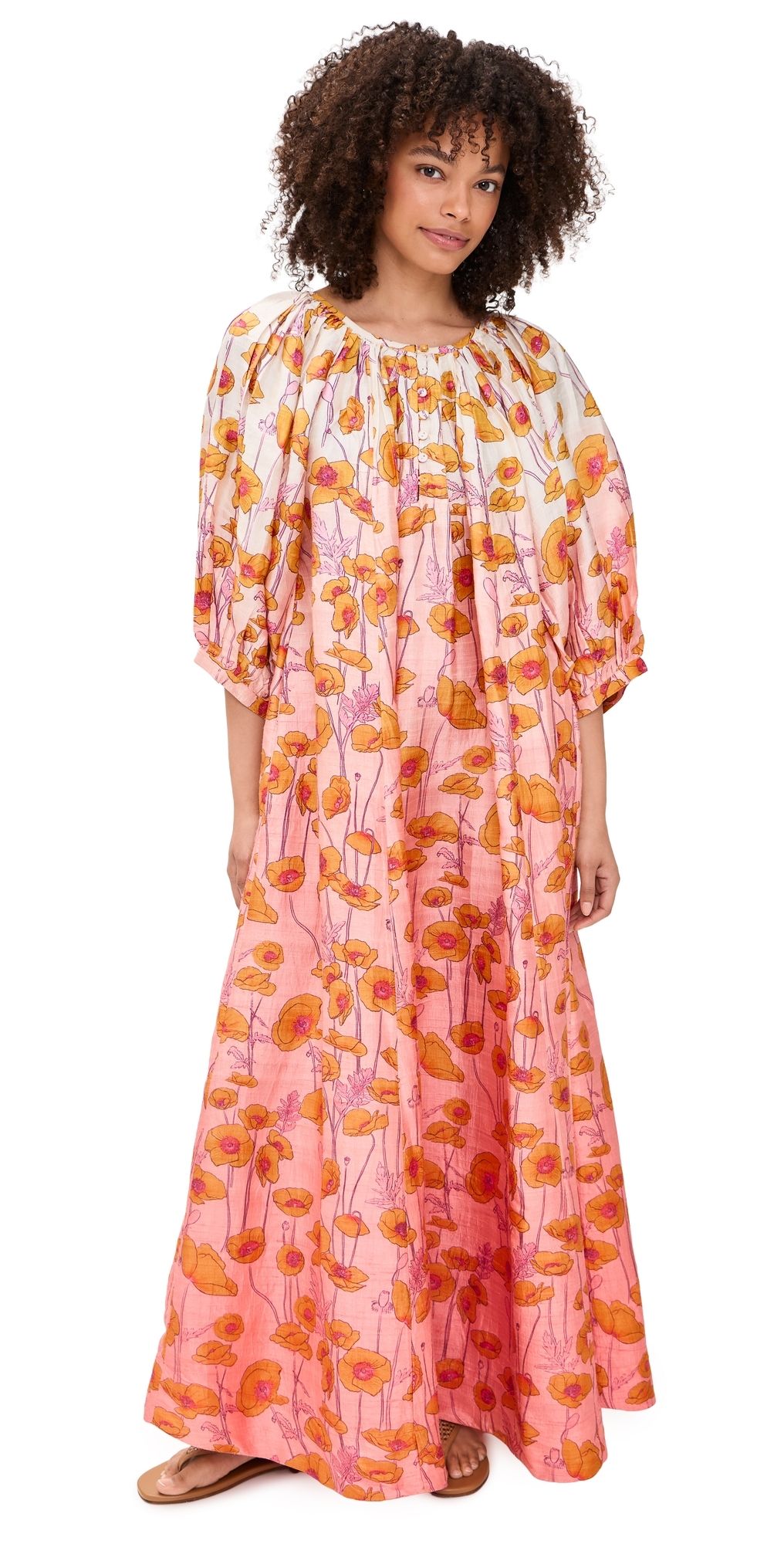 Coniglio Palm Beach Gathered Silk Maxi Dress Poppy Hand Dye One Size