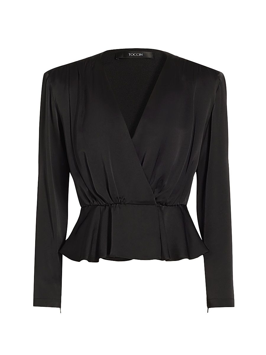 Women's Adeline Long-Sleeve Surplice-Neck Top - Jet - Size 12