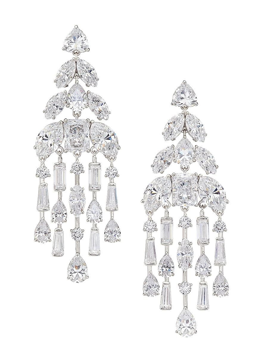 Women's Glitz Rhodium-Plated & Cubic Zirconia Chandelier Earrings - Rhodium