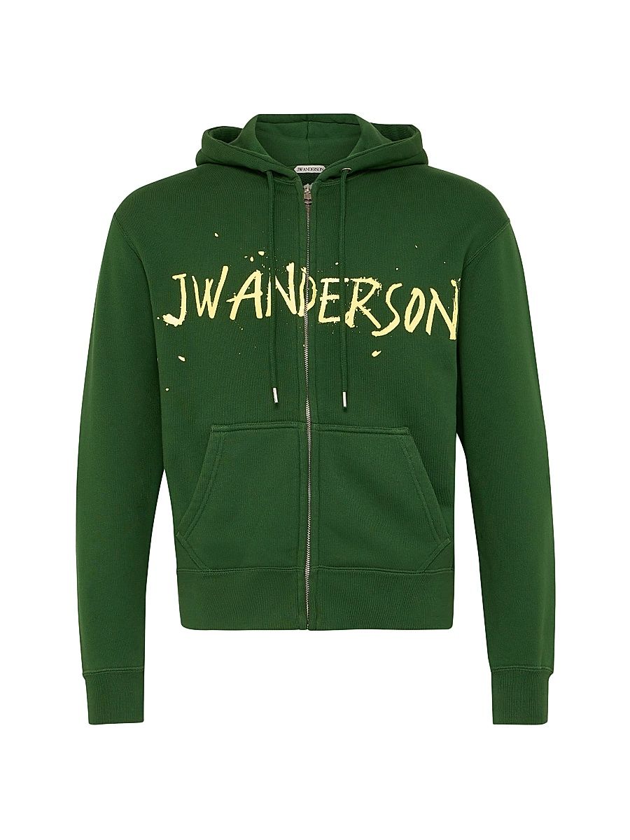 Men's Printed Zip-Up Hoodie - Green - Size XXL