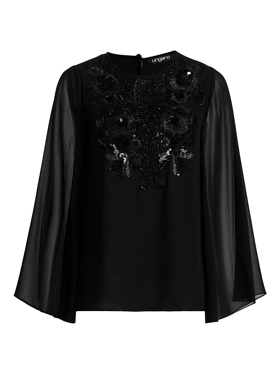 Women's Nastasia Sequined Chiffon Blouse - Black - Size XXL