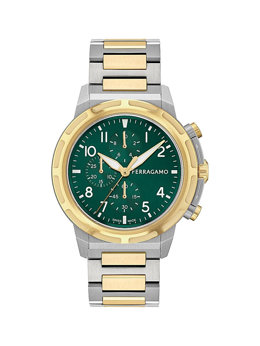 Men's Two-Tone Stainless Steel Chronograph Watch/44MM - Two Tone Green