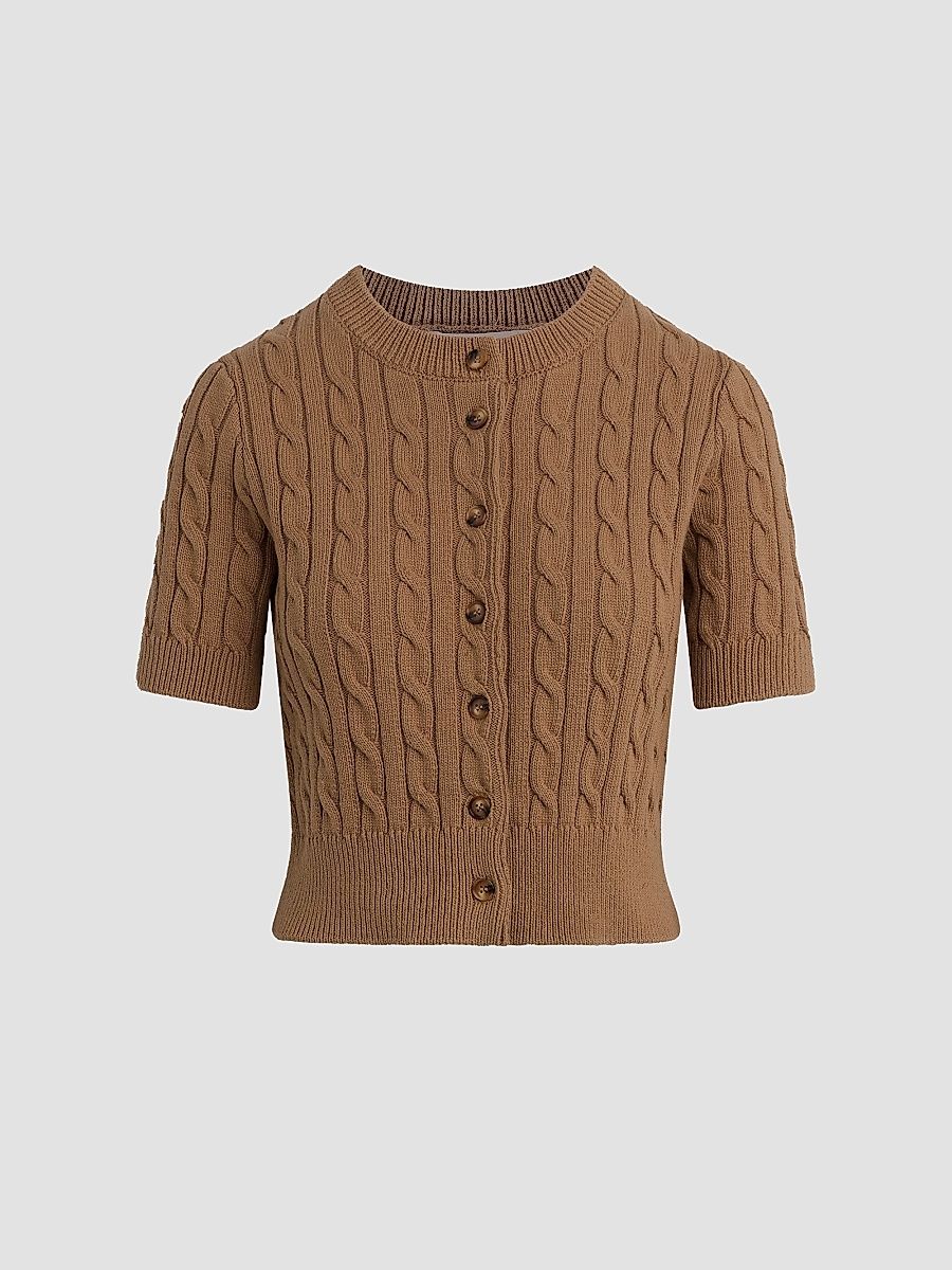Favorite Daughter Women's The Cafe Cotton Short-Sleeve Cardigan - Camel - Size Small