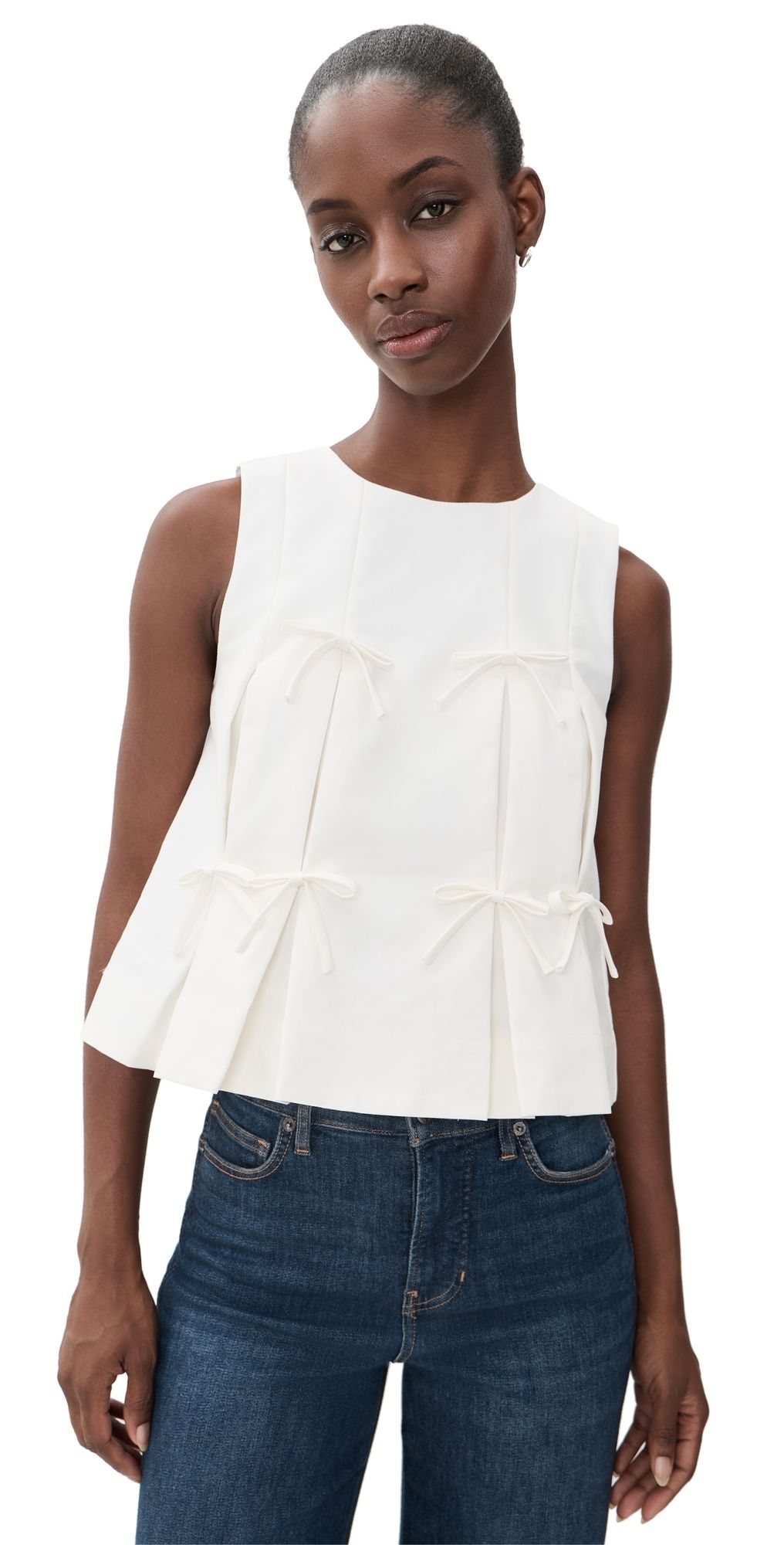English Factory Multi Bow Pleated Top White L