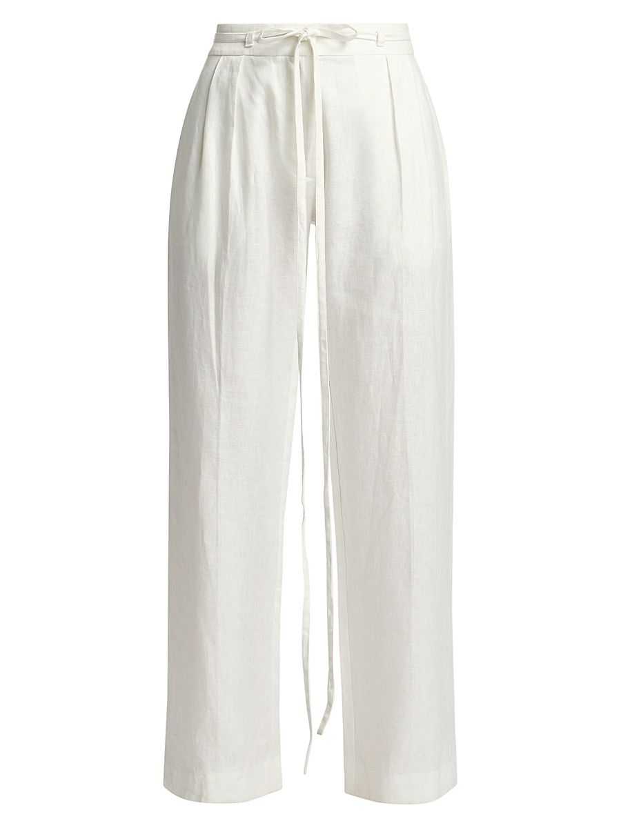 Women's Dominique Linen Wide-Leg Pants - Off White - Size Large