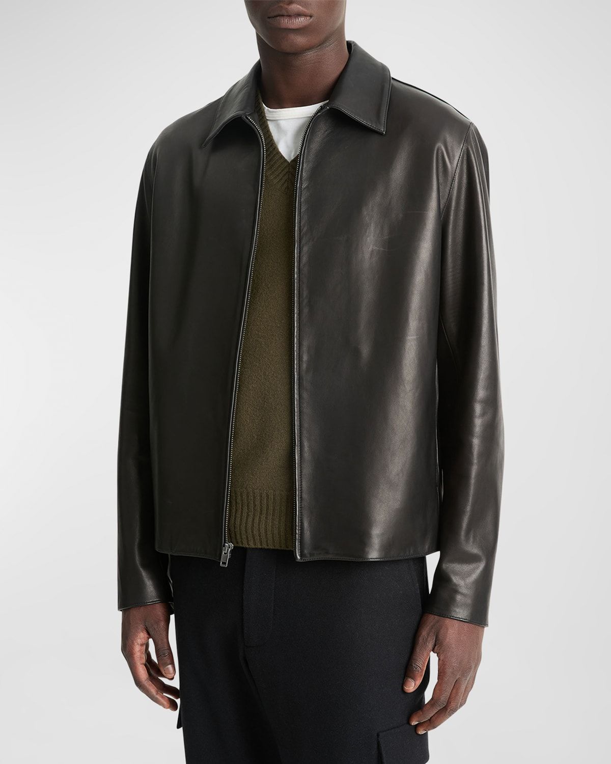 Men & apos;s Leather Zip-Up Jacket