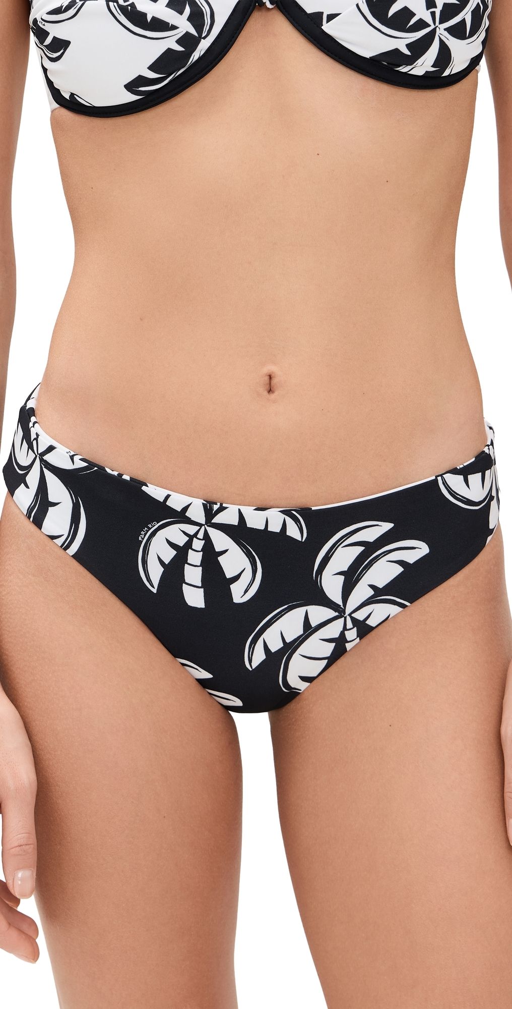 FARM Rio Graphic Palms Low Double Bikini Bottoms Graphic Palms Black M