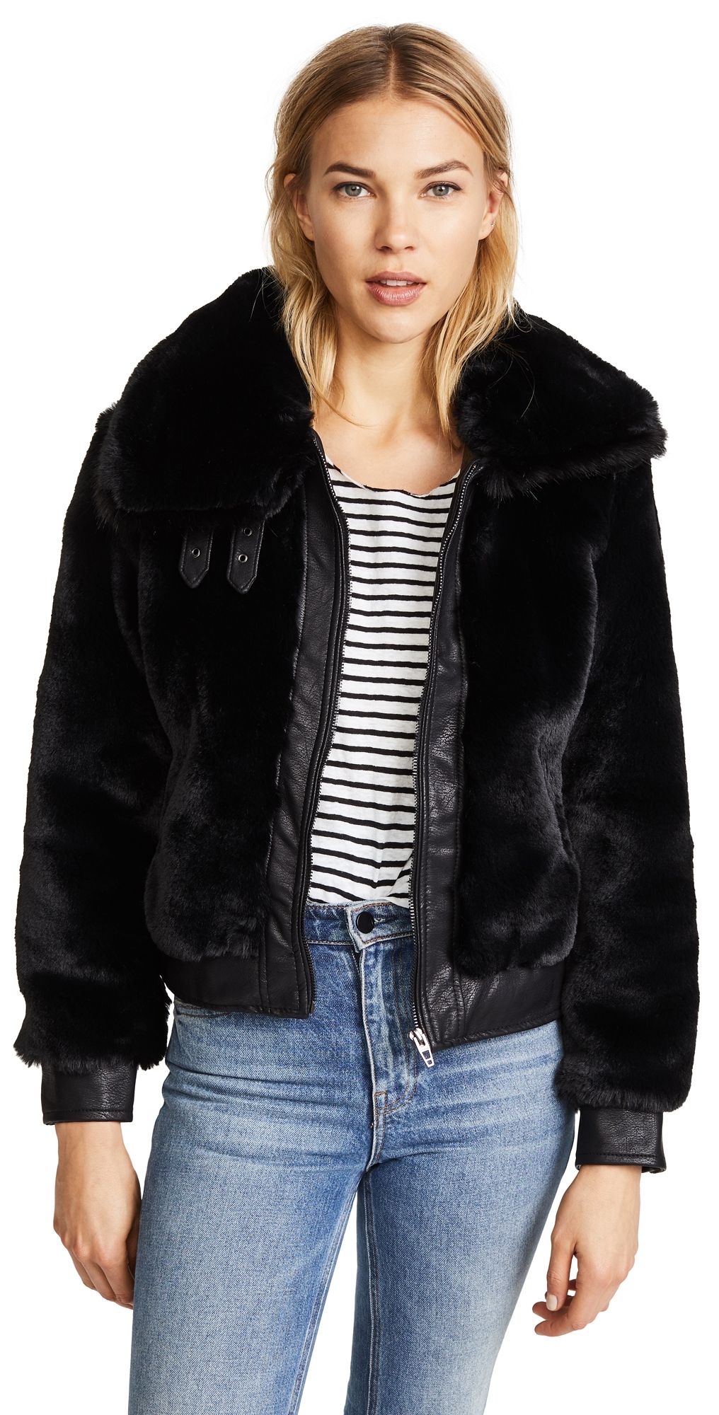 BLANKNYC Black Noise Faux Fur Coat Black S