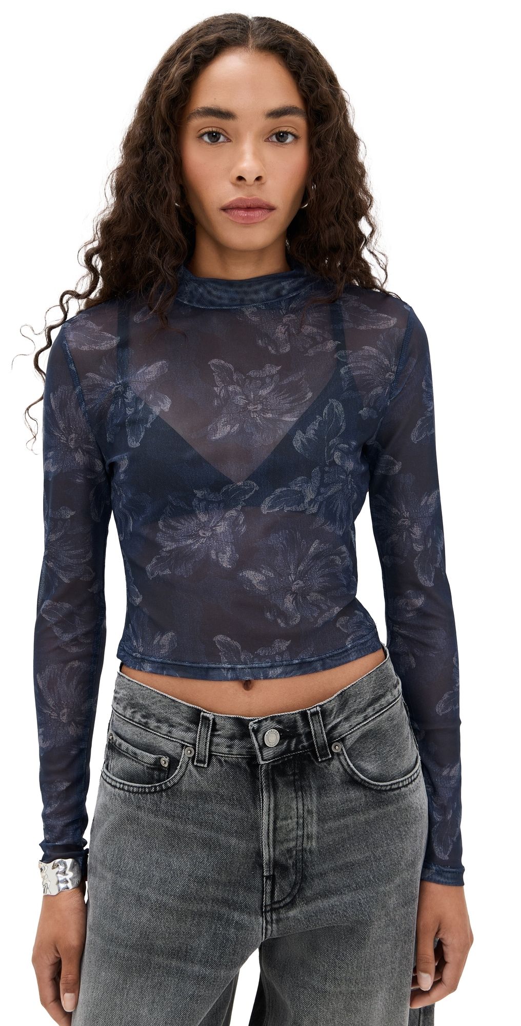 MINKPINK Iris Mesh Top Indigo/Floral M