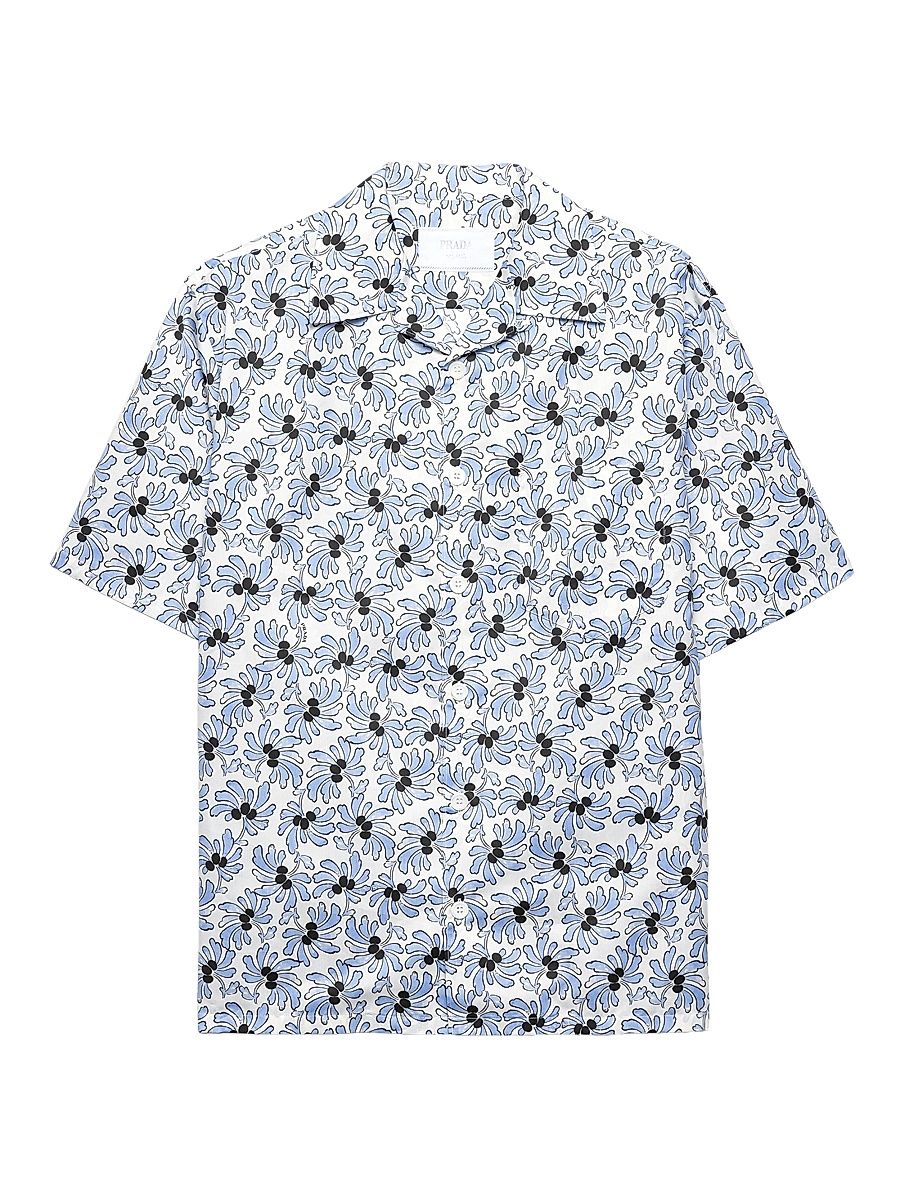 Men's Printed Cotton Blend Bowling Shirt - Beige Khaki - Size XL