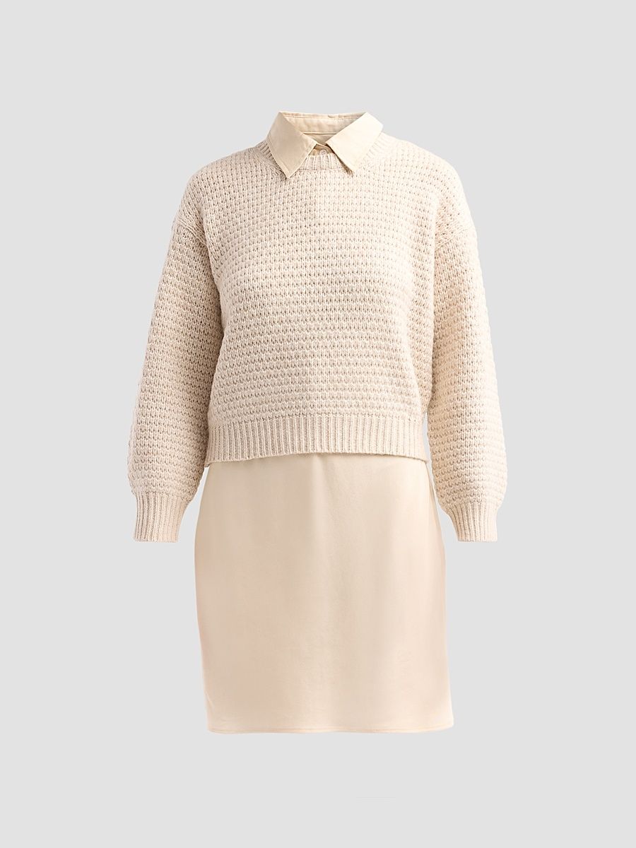 Women's Sab Layered Mixed-Media Mini Sweaterdress - Putty - Size Small