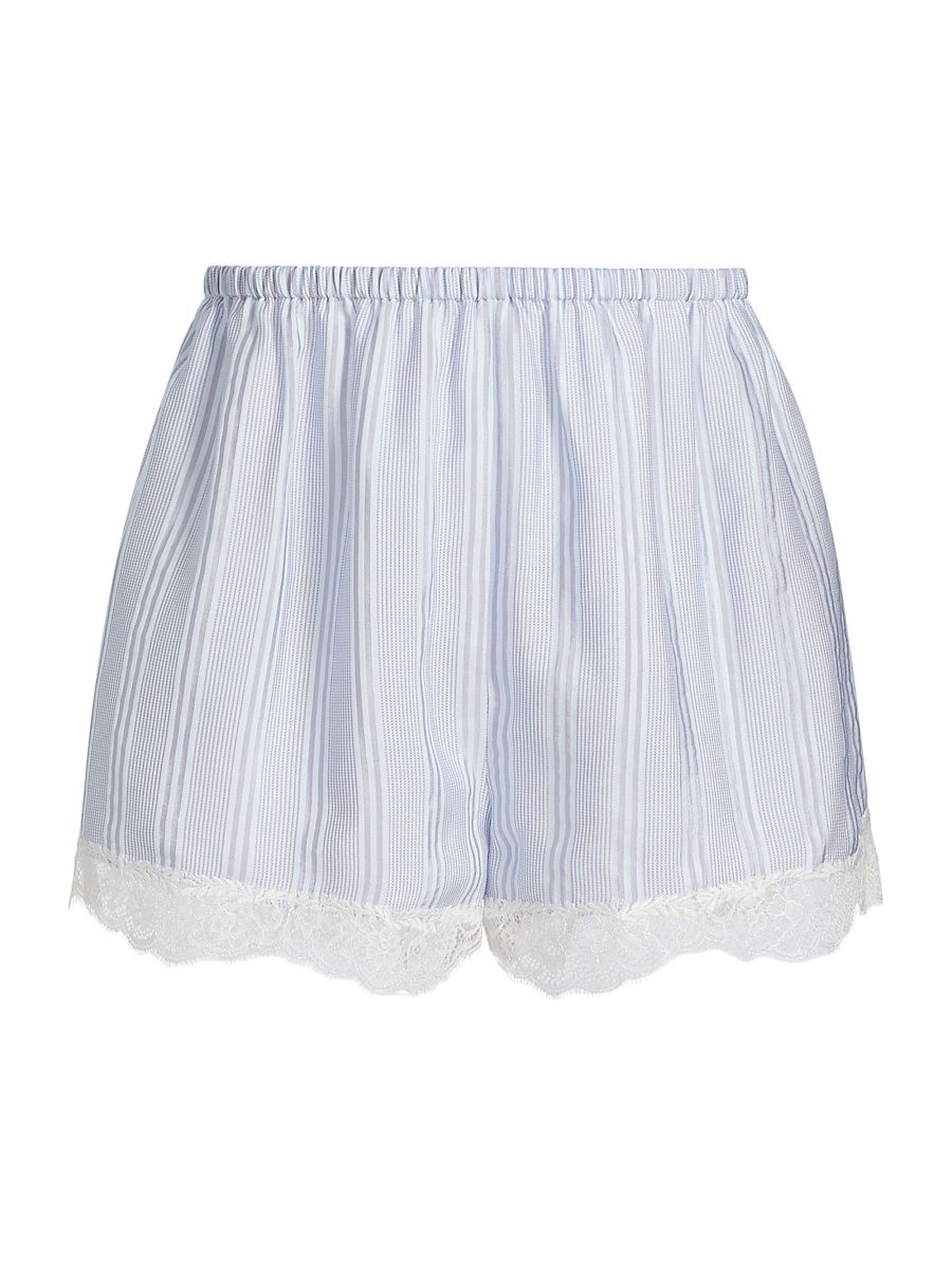 Women's The Stripe Silk Lace-Trim Shorts - Chambray Multi - Size XL