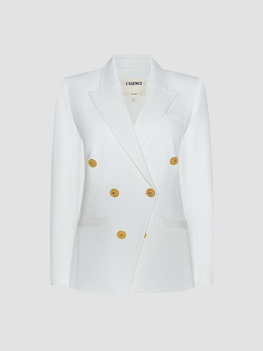 L'AGENCE Women's Kyomi Double-Breasted Blazer - White - Size 4