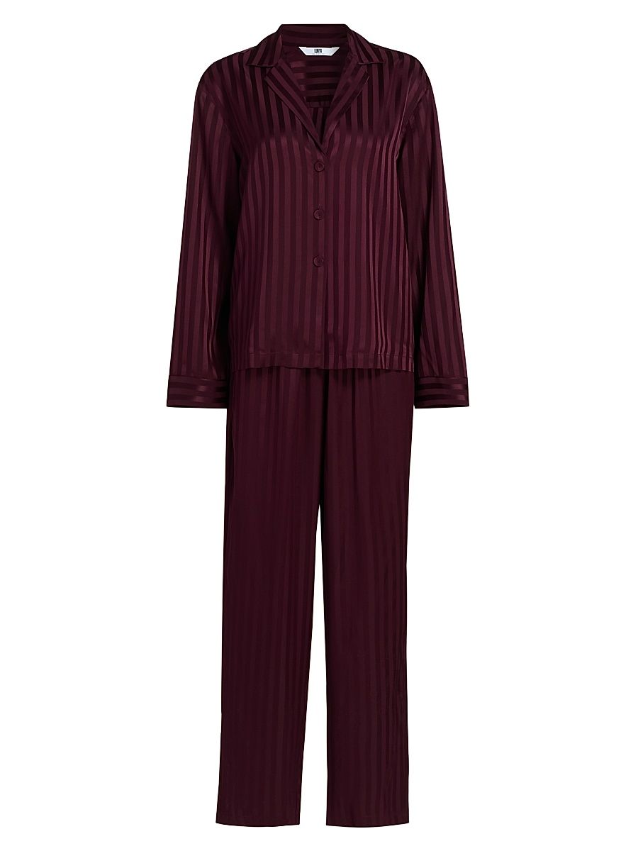 Women's Washable Silk Striped Jacquard Pajamas - Vintage Merlot Jacquard - Size XS