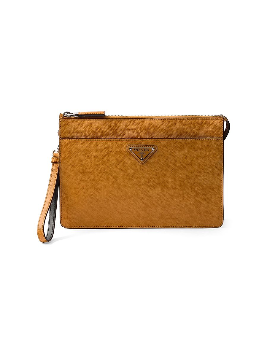 Men's Saffiano Leather Pouch - Orange