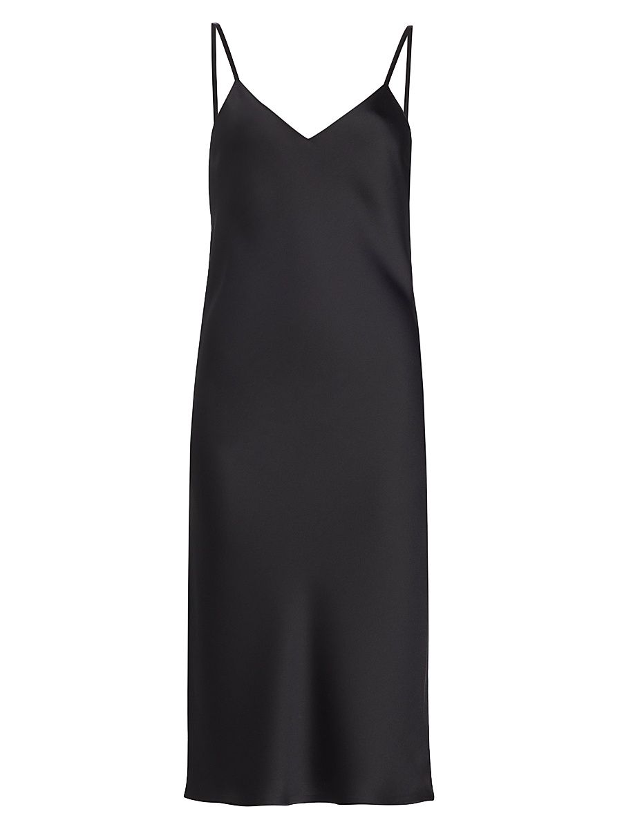 Women's Satin Bias-Cut Slip Midi-Dress - Black - Size XL
