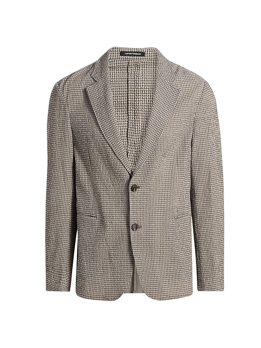 Men's Check Seersucker Soft Jacket - Beigie Blue - Size 38