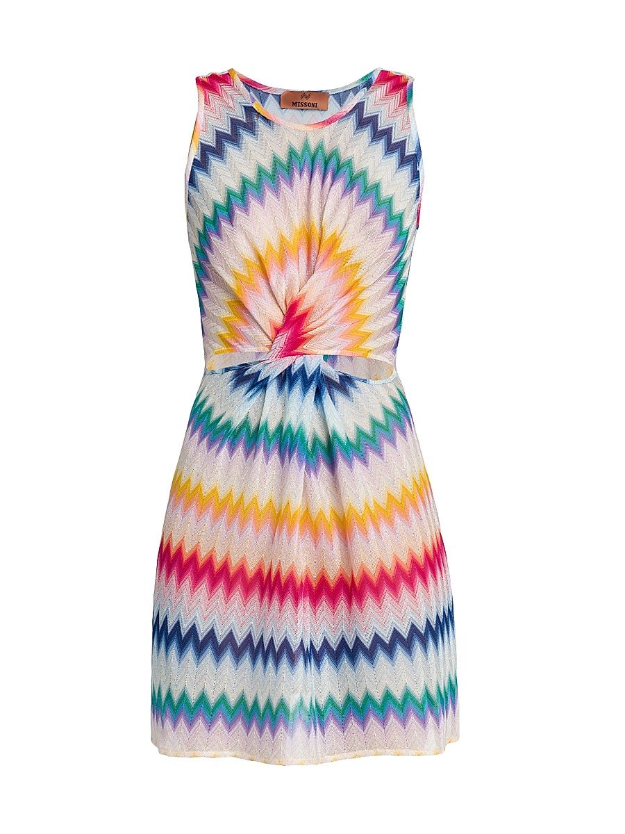 Women's Tie-Dye Chevron Short Cover-Up - Multicolor White Base - Size 0