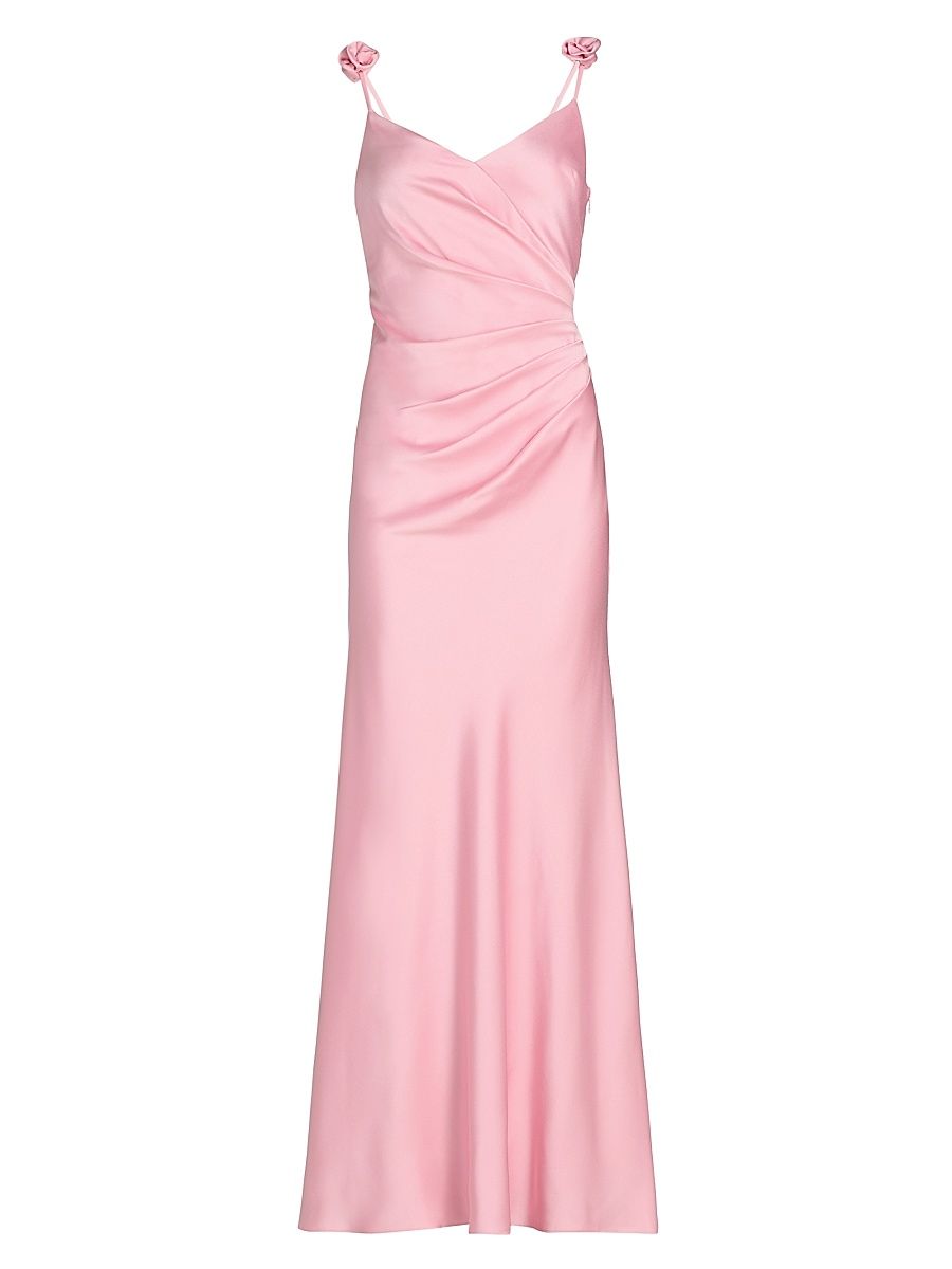 Women's Satin V-Neck Draped Gown - Ballet Pink - Size XL